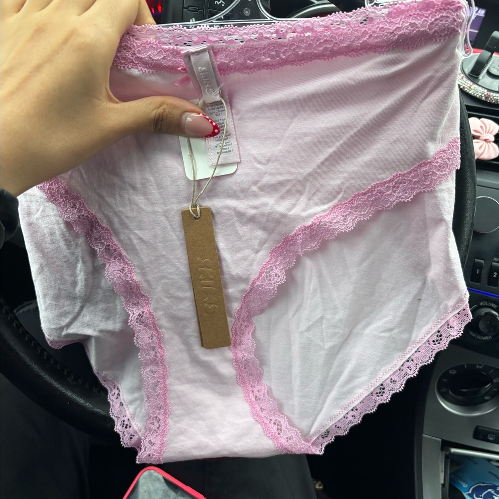SKIMS Light Pink Lace Trim Panties